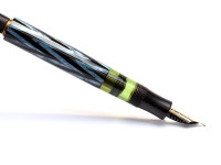 1930s Reform ORIGINAL LUXUS Fountain Pen Chevron "Tiger Eye" Sapphire Blue Celluloid w/ 14K Super Flex F Fine Nib from the "Attic Find"