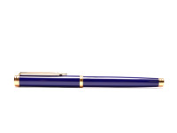 1990s NOS WATERMAN Gentleman Blue Lacquer & Gold Plated Rollerball & Slimline Mechanical Pencil Set in Box