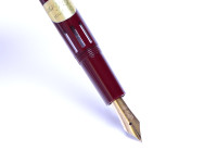 NOS Reform Germany 4328 Round Burgundy Bordeaux Maroon Red & Chrome 14K Gold Super Flex EF to BB Nib Fountain Pen