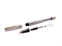 Rare Stunning 1960s Sheaffer Imperial Touchdown Diamond Mesh Solid 925 Sterling Silver Fountain Pen 14K EF Flex Gold Nib