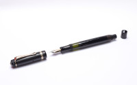 Stunning Original 1930s Obsidian Black Glass Like Celluloid KAWECO ELITE No. 187 F Super Flexible EF to 3B 14K Two Tone Nib Piston Fountain Pen from the "Attic Find"