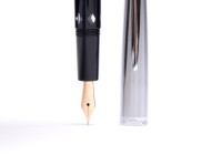 1960s MONTBLANC Monte Rosa Fully Flexible 14K Nib EF to BBB Precious Black Resin & Steel Cap Fountain Pen