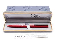 1970s Omas 80 Red Steel Twist Mechanism Ballpoint Vintage Pen In Box With New Refill