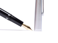 1960s MONTBLANC Monte Rosa Fully Flexible 14K Nib EF to BBB Precious Black Resin & Steel Cap Fountain Pen