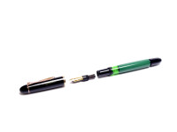 Vintage Mint 1955 Pelikan 120 Type I Black & Green M Medium Gold Plated Nib Piston Fountain Pen