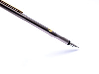 1980s MONTBLANC Noblesse Oblige Gold & Matte Steel Semi-Flex B Broad 14K White Gold Nib Cartridge\Converter Fountain Pen