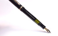 Stunning Original 1930s Obsidian Black Glass Like Celluloid KAWECO ELITE No. 187 F Super Flexible EF to 3B 14K Two Tone Nib Piston Fountain Pen from the "Attic Find"