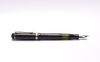 Stunning Original 1930s Obsidian Black Glass Like Celluloid KAWECO ELITE No. 187 F Super Flexible EF to 3B 14K Two Tone Nib Piston Fountain Pen from the "Attic Find"