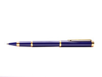 1990s NOS WATERMAN Gentleman Blue Lacquer & Gold Plated Rollerball & Slimline Mechanical Pencil Set in Box