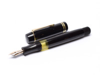 1937-1939 MONTBLANC 332 Amber Green & Black Celluloid Piston Filler F to 3B Super Flexible 14C Gold Nib Compact Fountain Pen From an Amazing 80 Years Lost Attic Find