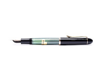 NOS New Old Stock Never Used Pelikan 140 Tortoise Green Striped with Interlocking Cap Ring & 14K Gold Flexible F Nib Piston Fountain Pen