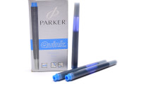 New Authentic Original Made in France PARKER QUINK Fountain Pen Ink Cartridges Refills Reserve Long Large Size - WASHABLE BLUE - Pack of 5