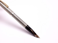 Rare Stunning 1960s Sheaffer Imperial Touchdown Diamond Mesh Solid 925 Sterling Silver Fountain Pen 14K EF Flex Gold Nib