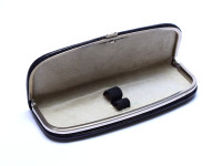 Vintage High Quality Hard Black Genuine Leather Pouch Case With Steel Chromed Frame for 2 Fountain Ballpoint Pens & Pencils
