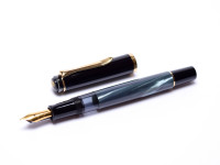 1997-2003 Vintage Pelikan M200 Black & Blue Marble M Medium GP Nib Piston Fountain Pen
