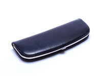 Vintage High Quality Hard Black Genuine Leather Pouch Case With Steel Chromed Frame for 2 Fountain Ballpoint Pens & Pencils