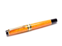 Beautiful Vintage Aurora SOLE Optima Limited Edition Yellow/Amber Orange Marble 14K Gold M Medium Nib Piston Fountain Pen