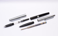 Montblanc Junior 622 &692 Matte Steel & Chrome Trim Cartridge / Converter Fountain & Ballpoint Pen Set In Box & Papers