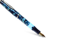 1980s SENATOR Classic Melbi Blue Marble F Fine Nib Piston Fountain Pen