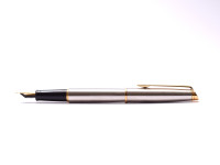 1990s Waterman Hemisphere France Matte Brushed Stainless Steel & Gold Cartridge/Converter M Medium Nib Fountain Pen