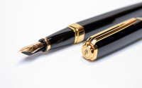 Gentleman's Pen Waterman "Ideal Black" Exception GT Black Lacquer & Gold Square Body Fountain Pen w/ 18K M Nib In Box