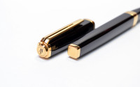 Gentleman's Pen Waterman "Ideal Black" Exception GT Black Lacquer & Gold Square Body Fountain Pen w/ 18K M Nib In Box