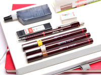 NOS Vintage Rotring Isograph Junior College 3 Technical Pens 0.25mm, 0.35mm, 0.50mm + Tikky Pencil, Ink Tube, Leads and Eraser Set in Box 