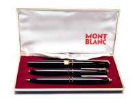 NOS 1970s MONTBLANC No. 320 360 380 Black Resin 14K EF Fountain Pen Lever Ballpoint & 1.17mm Mechanical Pencil Set in Box