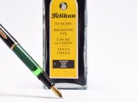 Vintage Mint 1955 Pelikan 120 Type I Black & Green M Medium Gold Plated Nib Piston Fountain Pen