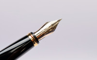 Gentleman's Pen Waterman "Ideal Black" Exception GT Black Lacquer & Gold Square Body Fountain Pen w/ 18K M Nib In Box