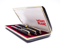 NOS 1970s MONTBLANC No. 320 360 380 Black Resin 14K EF Fountain Pen Lever Ballpoint & 1.17mm Mechanical Pencil Set in Box