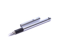 Beautiful 1970s AURORA Hastil Polished Stainless Steel 14K White Gold M Nib Fountain Pen in Original Tube/Cylinder Box