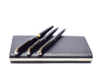 NOS 1970s MONTBLANC No. 320 360 380 Black Resin 14K EF Fountain Pen Lever Ballpoint & 1.17mm Mechanical Pencil Set in Box