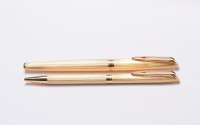 Stunning 1960 Waterman C/F (CF) Gold Plated "Plaque OR G" First Cartridge Filler 18K EF Gold Nib Fountain & Ballpoint Pen Set In Box with Original Converter