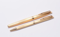 Stunning 1960 Waterman C/F (CF) Gold Plated "Plaque OR G" First Cartridge Filler 18K EF Gold Nib Fountain & Ballpoint Pen Set In Box with Original Converter