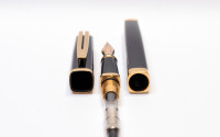 Gentleman's Pen Waterman "Ideal Black" Exception GT Black Lacquer & Gold Square Body Fountain Pen w/ 18K M Nib In Box