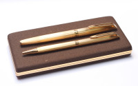 Stunning 1960 Waterman C/F (CF) Gold Plated "Plaque OR G" First Cartridge Filler 18K EF Gold Nib Fountain & Ballpoint Pen Set In Box with Original Converter