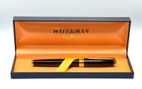 Gentleman's Pen Waterman "Ideal Black" Exception GT Black Lacquer & Gold Square Body Fountain Pen w/ 18K M Nib In Box
