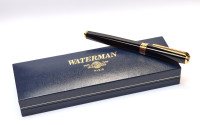 Gentleman's Pen Waterman "Ideal Black" Exception GT Black Lacquer & Gold Square Body Fountain Pen w/ 18K M Nib In Box