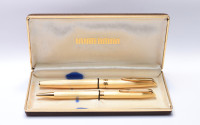 Stunning 1960 Waterman C/F (CF) Gold Plated "Plaque OR G" First Cartridge Filler 18K EF Gold Nib Fountain & Ballpoint Pen Set In Box with Original Converter