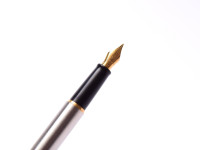 1990s Waterman Hemisphere France Matte Brushed Stainless Steel & Gold Cartridge/Converter M Medium Nib Fountain Pen