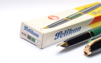 Rare NOS 1970s Pelikan M480 Export Model (MK Successor) Green & Black F Nib Fountain Pen In Box w/ Papers