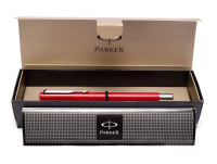 Original 2009 NOS in Gift Box PARKER Vector Made in UK Classic Burgundy Maroon Red Cartridge Fountain Pen F Fine Nib