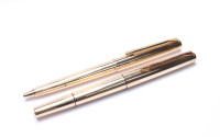 Stunning Rare Mint 1960s Pelikan M60 / 60 Type II Rolled Gold Fountain Pen 18K HEF Nib & Ballpoint Pen Set in Red Leather Pouch
