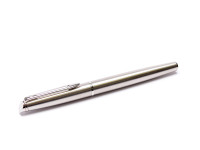 1990s Waterman Hemisphere Type 1 France Brushed Stainless Steel F Fine Nib Fountain & Ballpoint Pen In Gift Box & Keychain