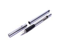 Beautiful 1970s AURORA Hastil Polished Stainless Steel 14K White Gold M Nib Fountain Pen in Original Tube/Cylinder Box