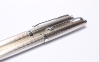 Mint 1990s PARKER 75 Grain d'Orge Barleycorn Silver Plated Made in France 14K F FIne Fountain & Ballpoint Pen Set In Box with Papers