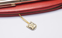 Stunning Rare Mint 1960s Pelikan M60 / 60 Type II Rolled Gold Fountain Pen 18K HEF Nib & Ballpoint Pen Set in Red Leather Pouch
