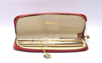 Stunning Rare Mint 1960s Pelikan M60 / 60 Type II Rolled Gold Fountain Pen 18K HEF Nib & Ballpoint Pen Set in Red Leather Pouch