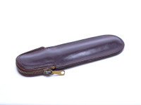 Vintage High Quality Thick Brown Genuine Leather Pouch Case Sleeve for 1 Fountain/Ballpoint Pen & Pencil With Top Zipper